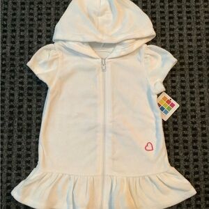 Healthtex white pink heart terry zip up hooded swim cover up 2T